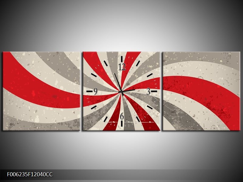 Klok schilderij Abstract | Grijs, Rood | 120x40cm 3Luik