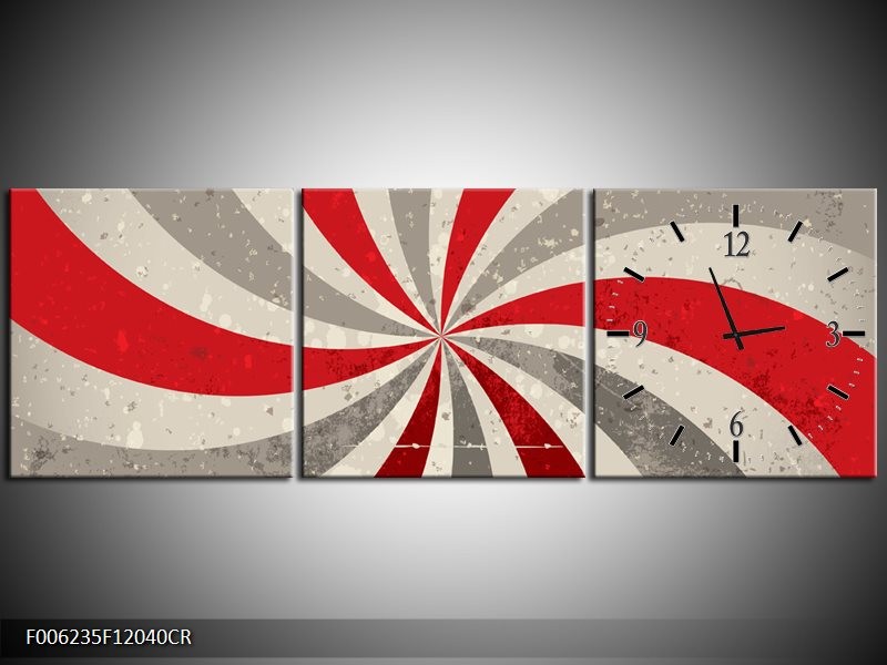 Klok schilderij Abstract | Grijs, Rood | 120x40cm 3Luik