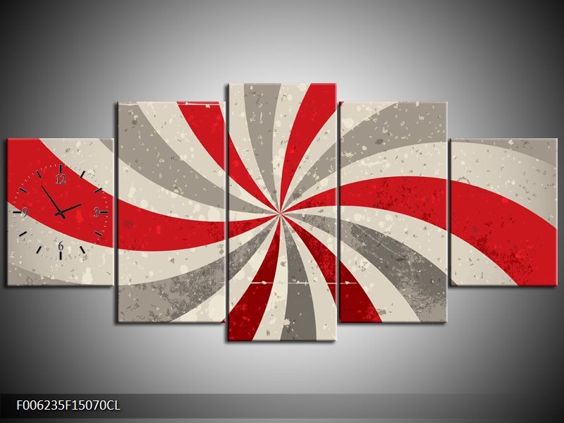 Klok schilderij Abstract | Grijs, Rood | 150x70cm 5Luik