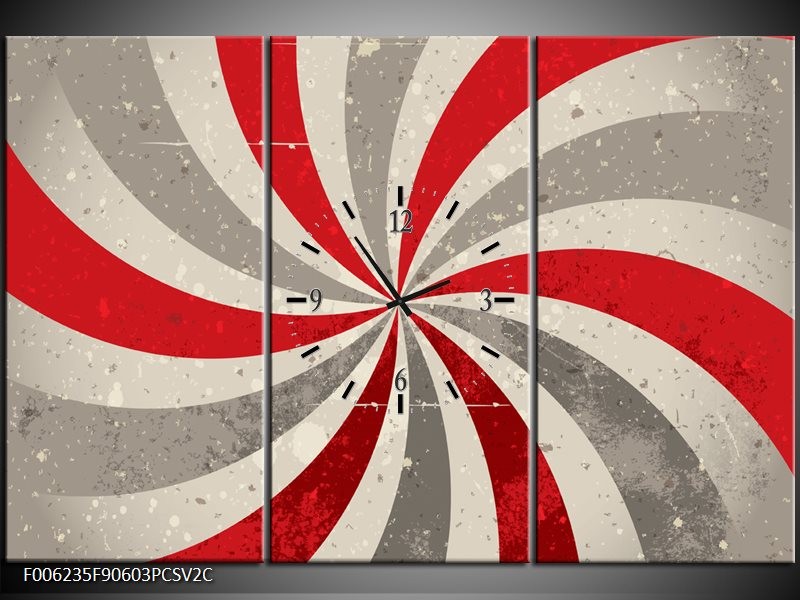 Klok schilderij Abstract | Grijs, Rood | 90x60cm 3Luik