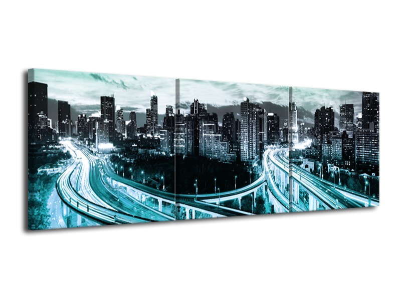 Glas schilderij Brug | Blauw, Grijs | 120x40cm 3Luik