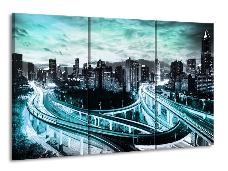 Glas schilderij Brug | Blauw, Grijs | 165x100cm 3Luik