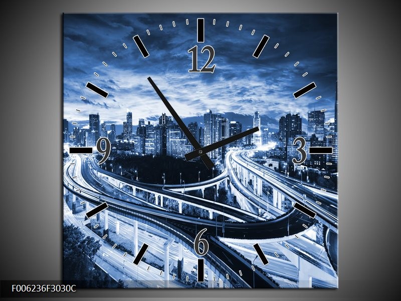 Klok schilderij Brug | Blauw, Grijs | 30x30cm 1Luik