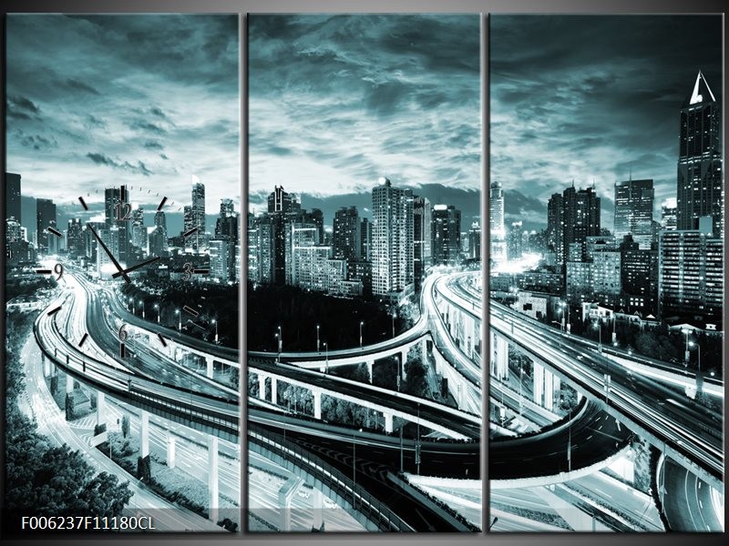 Klok schilderij Brug | Groen, Grijs | 111x80cm 3Luik