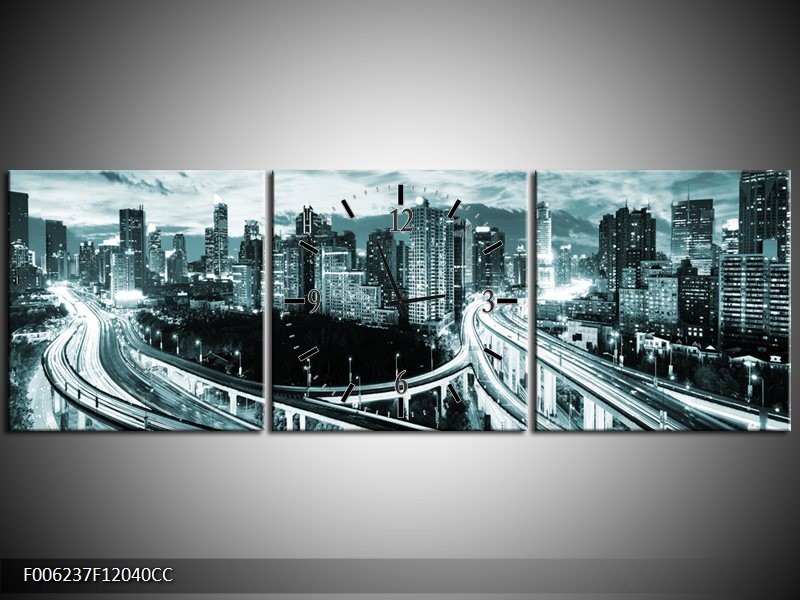 Klok schilderij Brug | Groen, Grijs | 120x40cm 3Luik