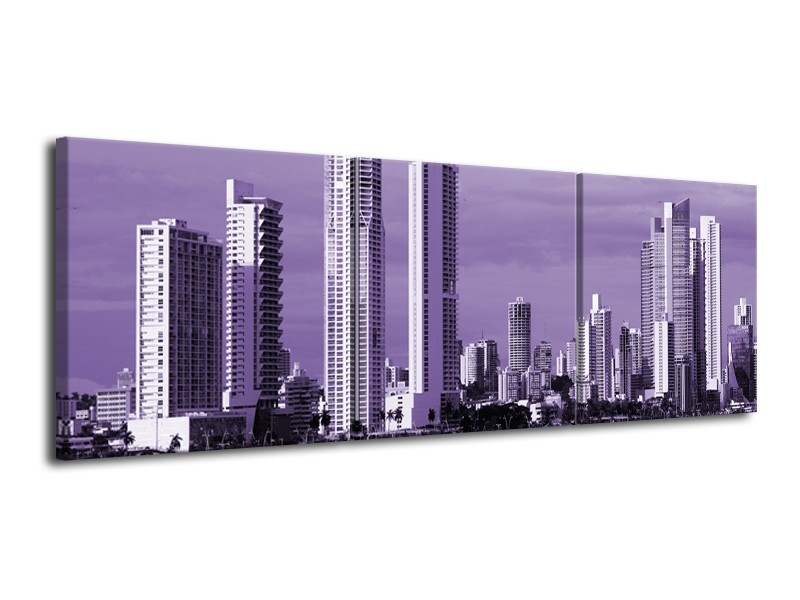 Glas schilderij Wolkenkrabber | Paars | 120x40cm 3Luik