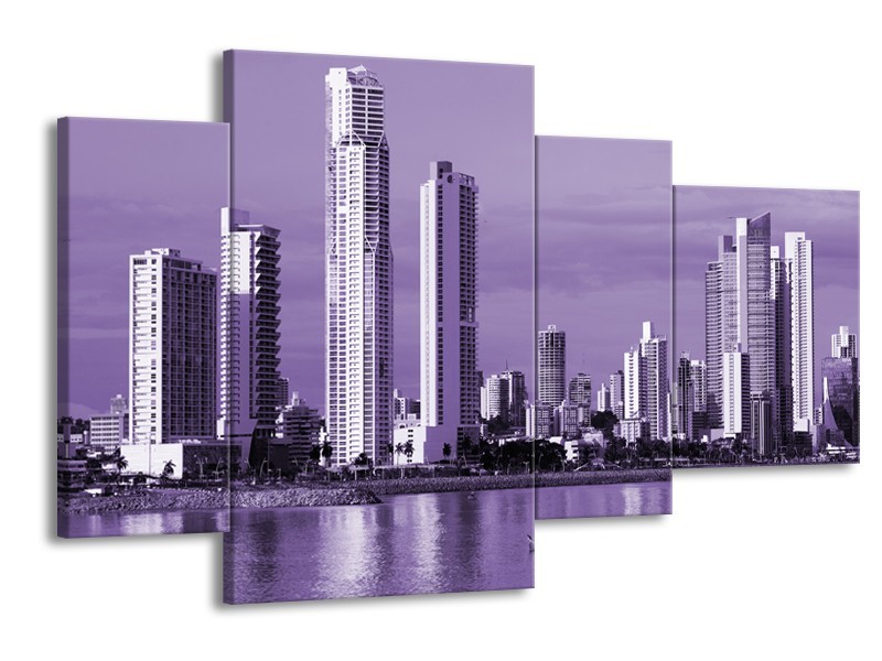 Glas schilderij Wolkenkrabber | Paars | 120x75cm 4Luik