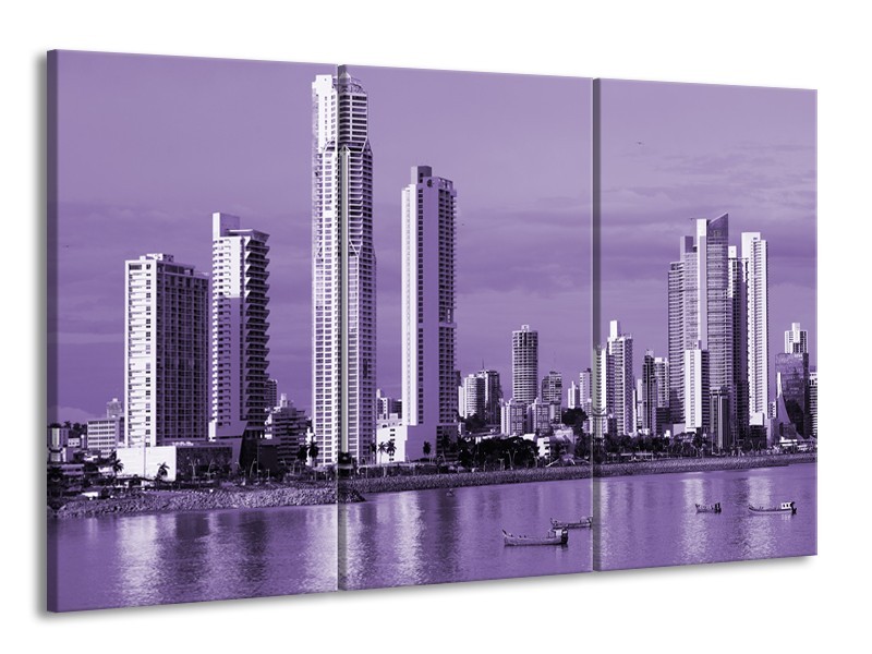 Glas schilderij Wolkenkrabber | Paars | 165x100cm 3Luik