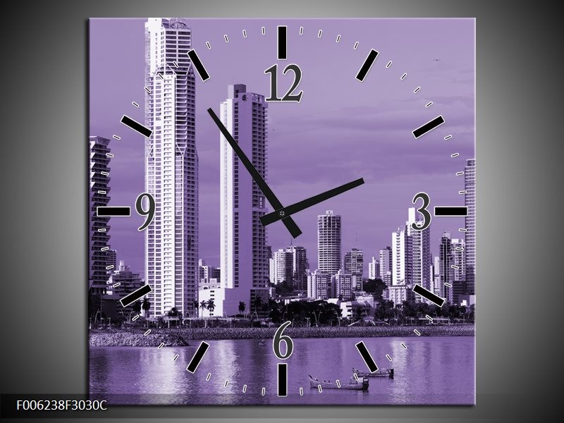 Klok schilderij Wolkenkrabber | Paars | 30x30cm 1Luik