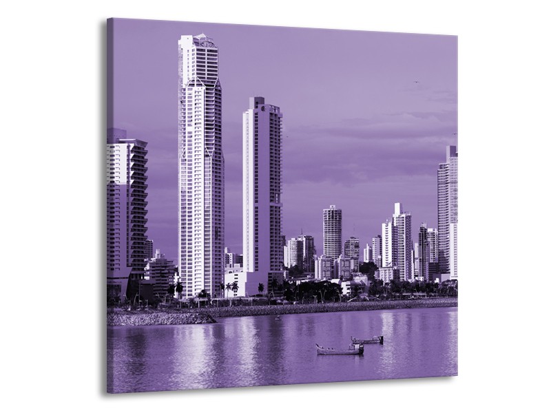 Glas schilderij Wolkenkrabber | Paars | 50x50cm 1Luik