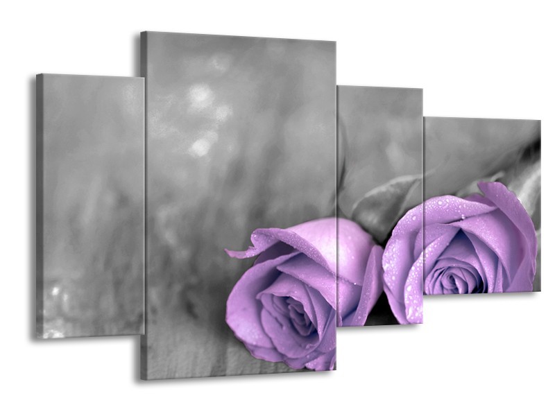 Canvas schilderij Roos | Paars, Grijs | 120x75cm 4Luik