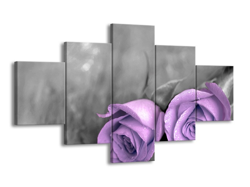 Canvas schilderij Roos | Paars, Grijs | 125x70cm 5Luik
