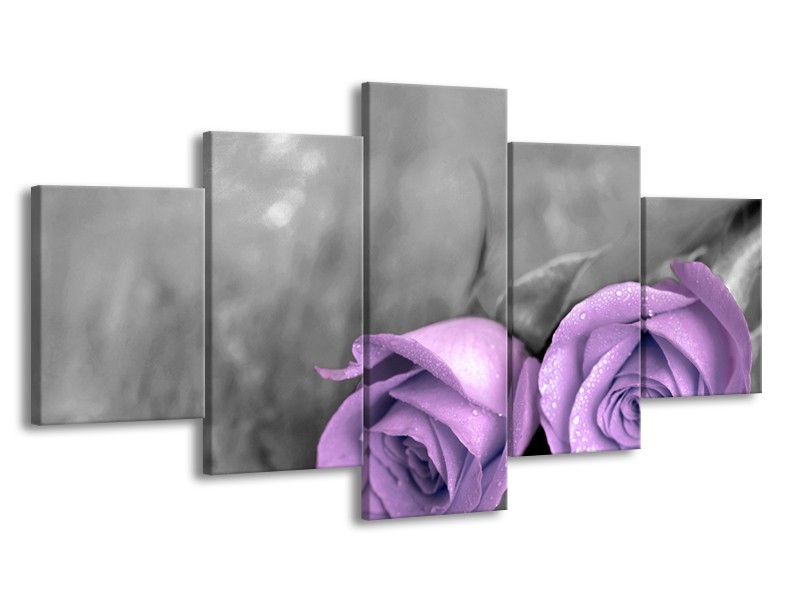 Canvas schilderij Roos | Paars, Grijs | 150x80cm 5Luik