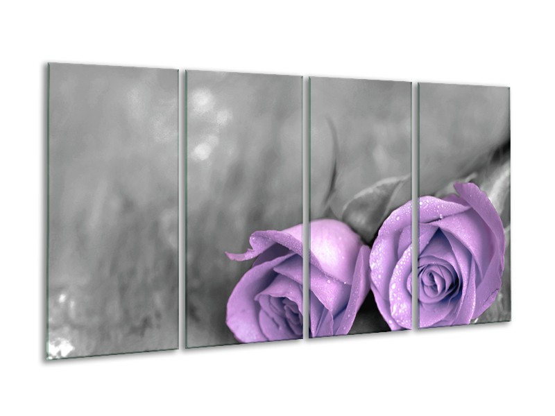 Canvas schilderij Roos | Paars, Grijs | 160x80cm 4Luik