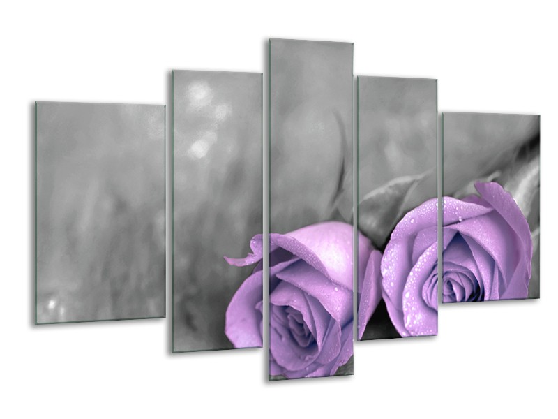 Canvas schilderij Roos | Paars, Grijs | 170x100cm 5Luik