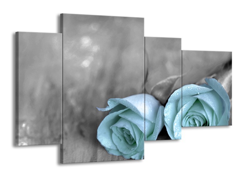 Canvas schilderij Roos | Blauw, Grijs | 120x75cm 4Luik