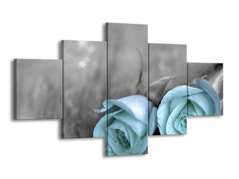 Canvas schilderij Roos | Blauw, Grijs | 125x70cm 5Luik
