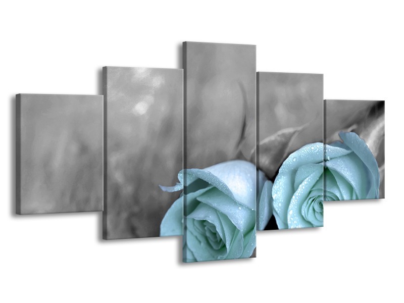 Canvas schilderij Roos | Blauw, Grijs | 150x80cm 5Luik