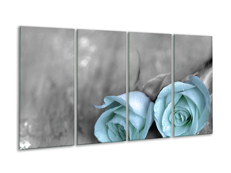 Canvas schilderij Roos | Blauw, Grijs | 160x80cm 4Luik