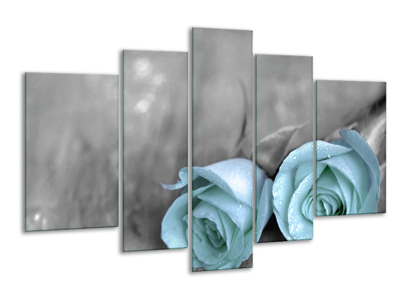 Canvas schilderij Roos | Blauw, Grijs | 170x100cm 5Luik