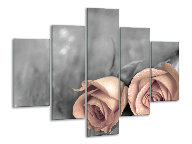 Canvas schilderij Roos | Bruin, Crème, Grijs | 100x70cm 5Luik