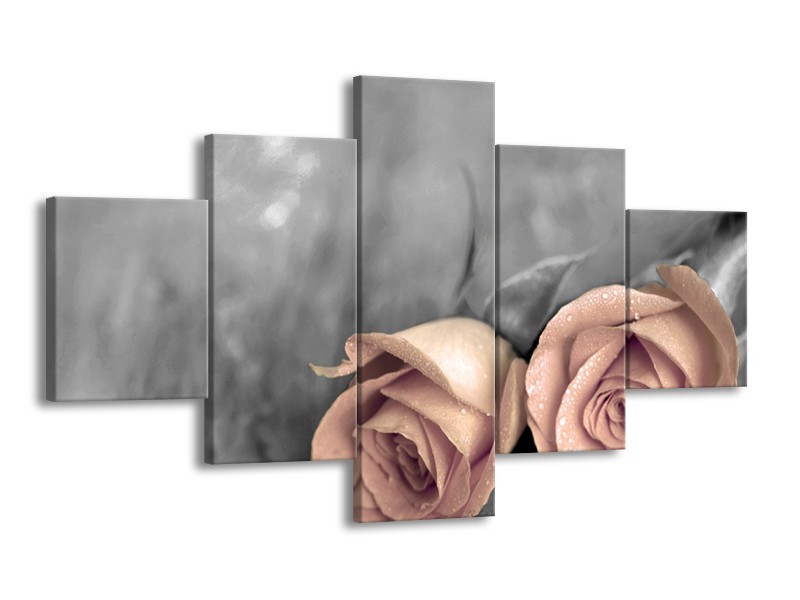 Canvas schilderij Roos | Bruin, Crème, Grijs | 125x70cm 5Luik