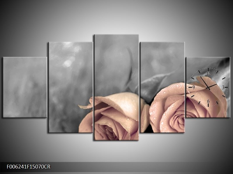 Klok schilderij Roos | Bruin, Crème, Grijs | 150x70cm 5Luik
