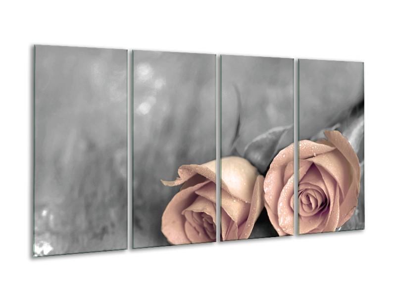 Canvas schilderij Roos | Bruin, Crème, Grijs | 160x80cm 4Luik