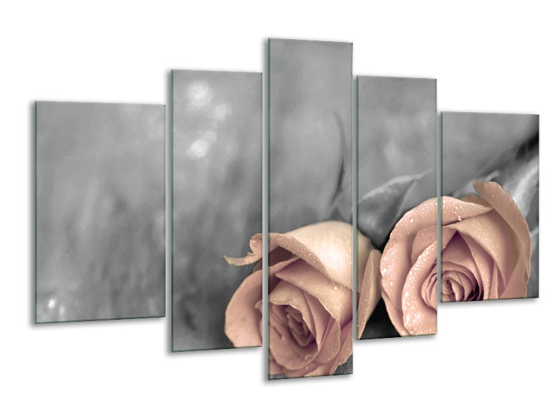 Canvas schilderij Roos | Bruin, Crème, Grijs | 170x100cm 5Luik