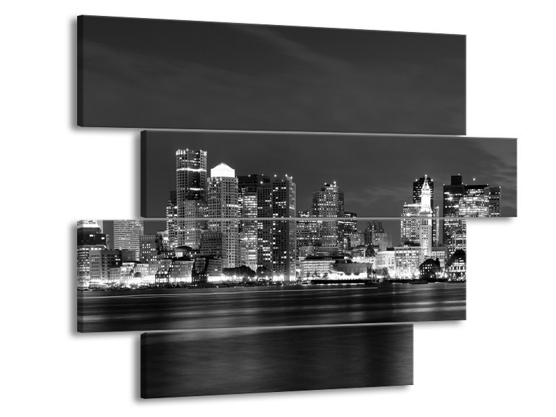 Glas schilderij Wolkenkrabber | Zwart, Grijs | 115x85cm 4Luik