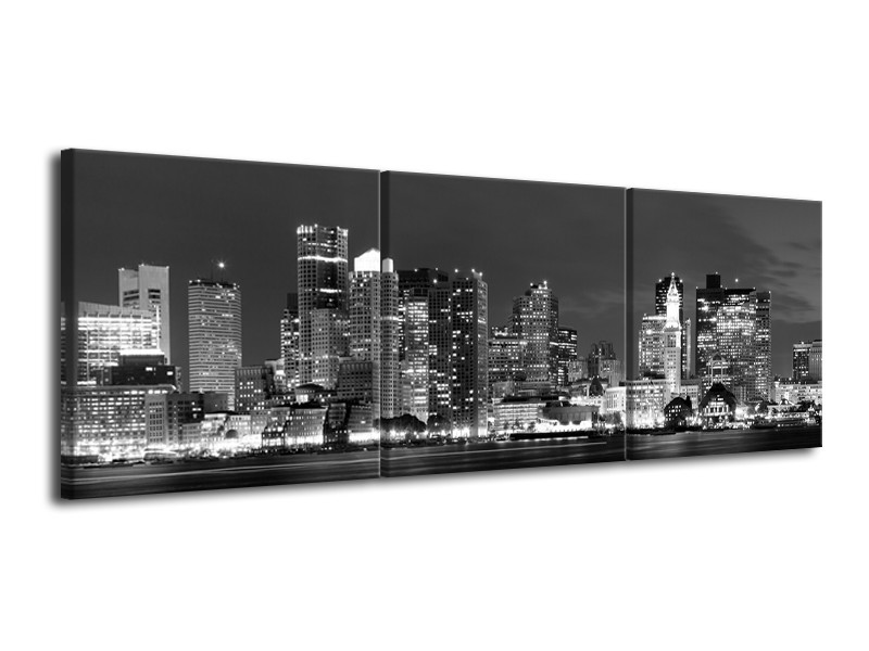 Glas schilderij Wolkenkrabber | Zwart, Grijs | 120x40cm 3Luik