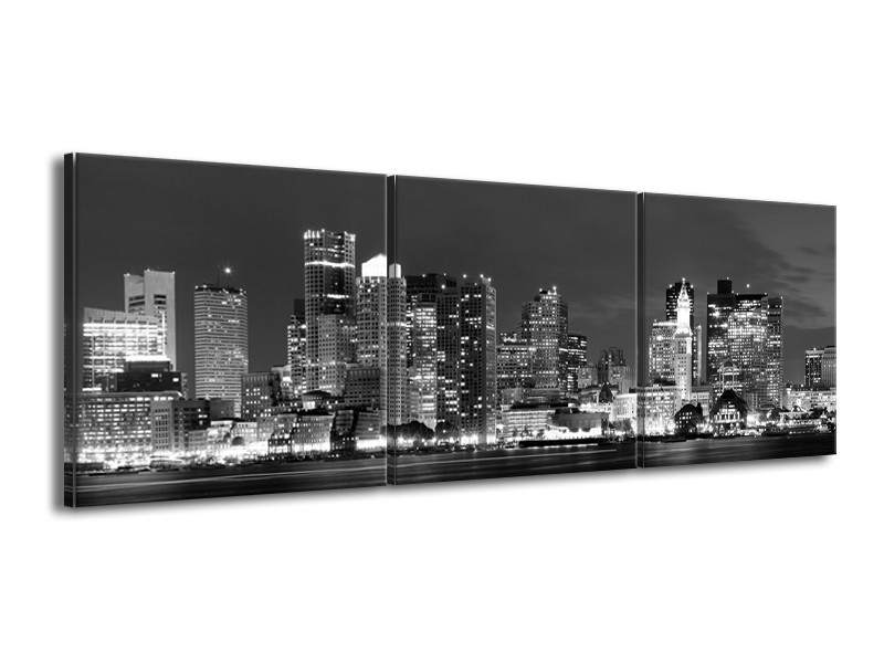 Glas schilderij Wolkenkrabber | Zwart, Grijs | 150x50cm 3Luik