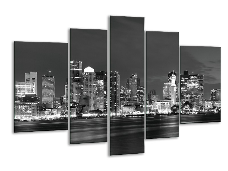 Canvas schilderij Wolkenkrabber | Zwart, Grijs | 170x100cm 5Luik