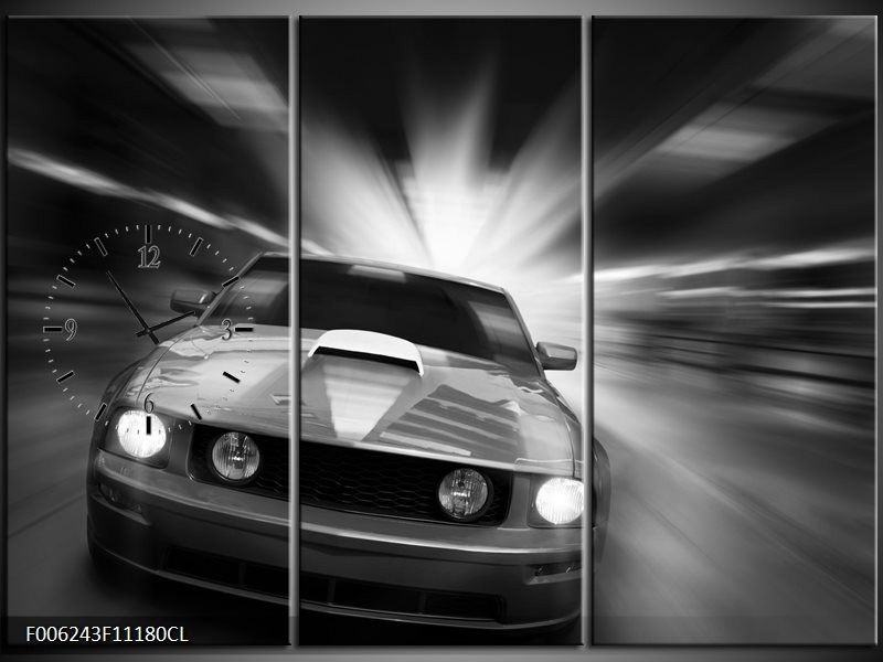 Klok schilderij Mustang | Zwart, Grijs | 111x80cm 3Luik
