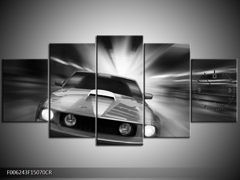 Klok schilderij Mustang | Zwart, Grijs | 150x70cm 5Luik