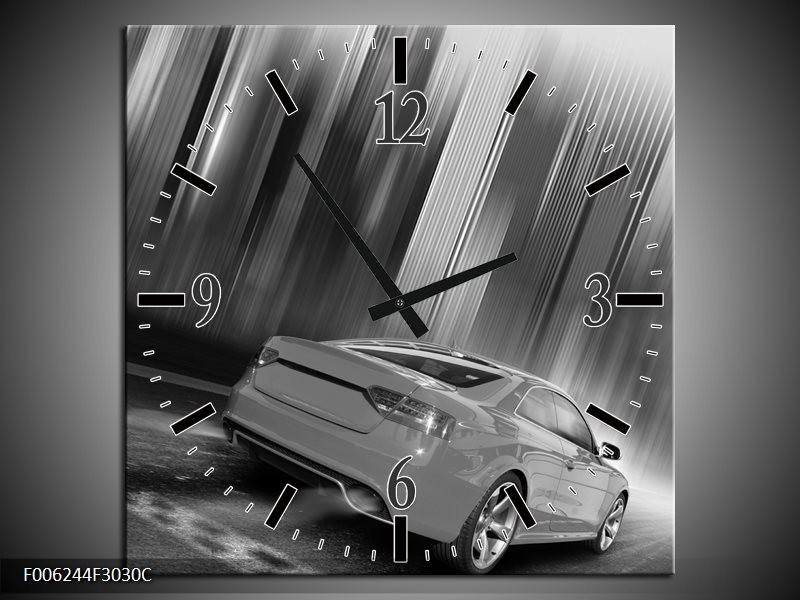 Klok schilderij Auto | Zwart, Grijs | 30x30cm 1Luik