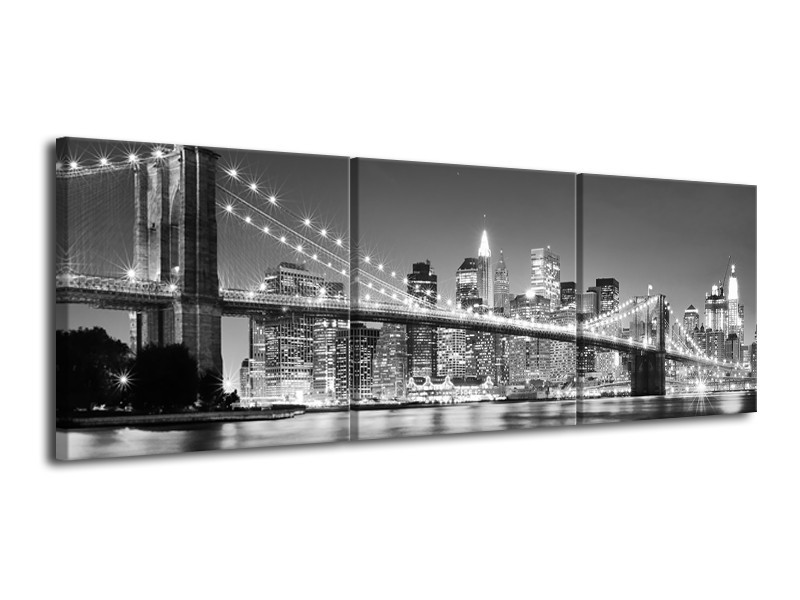 Canvas schilderij Brug | Grijs, Zwart | 120x40cm 3Luik