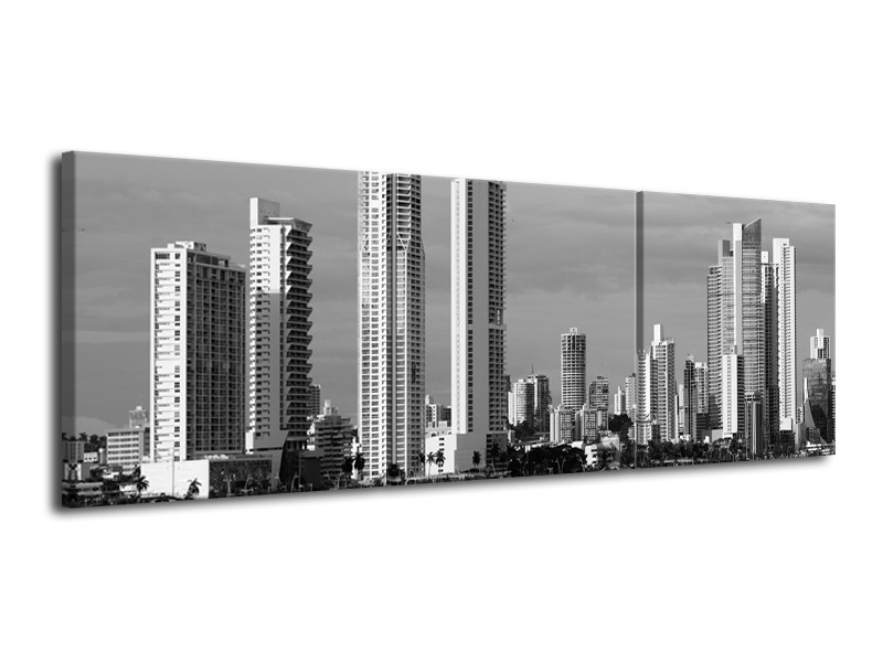 Canvas schilderij Steden | Grijs, Zwart | 120x40cm 3Luik