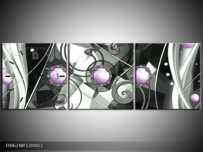 Klok schilderij Modern | Paars, Grijs, Wit | 120x40cm 3Luik