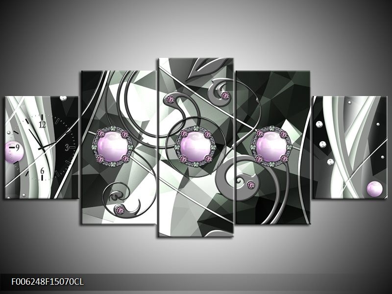 Klok schilderij Modern | Paars, Grijs, Wit | 150x70cm 5Luik