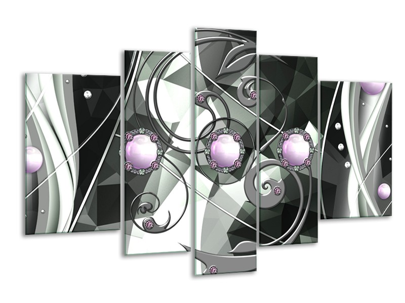 Canvas schilderij Modern | Paars, Grijs, Wit | 170x100cm 5Luik