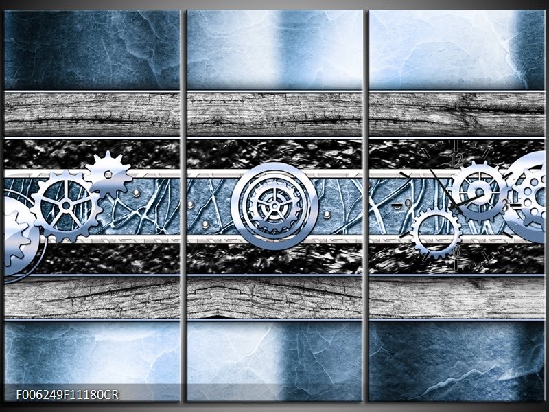Klok schilderij Modern | Blauw, Grijs | 111x80cm 3Luik