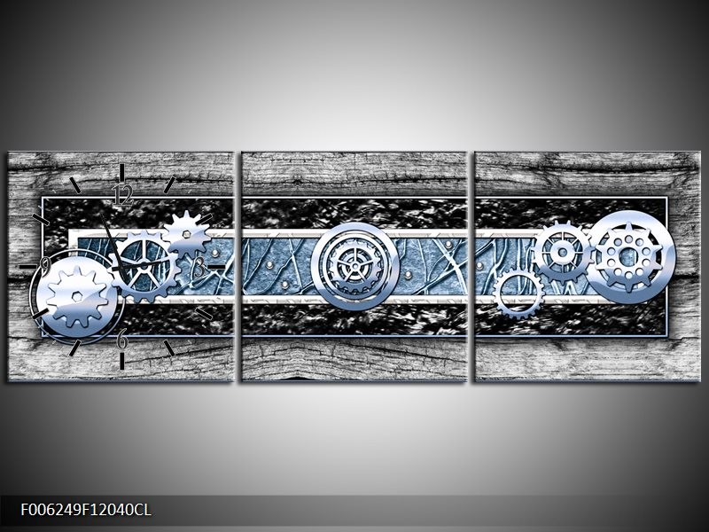 Klok schilderij Modern | Blauw, Grijs | 120x40cm 3Luik