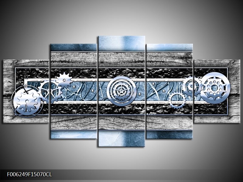 Klok schilderij Modern | Blauw, Grijs | 150x70cm 5Luik
