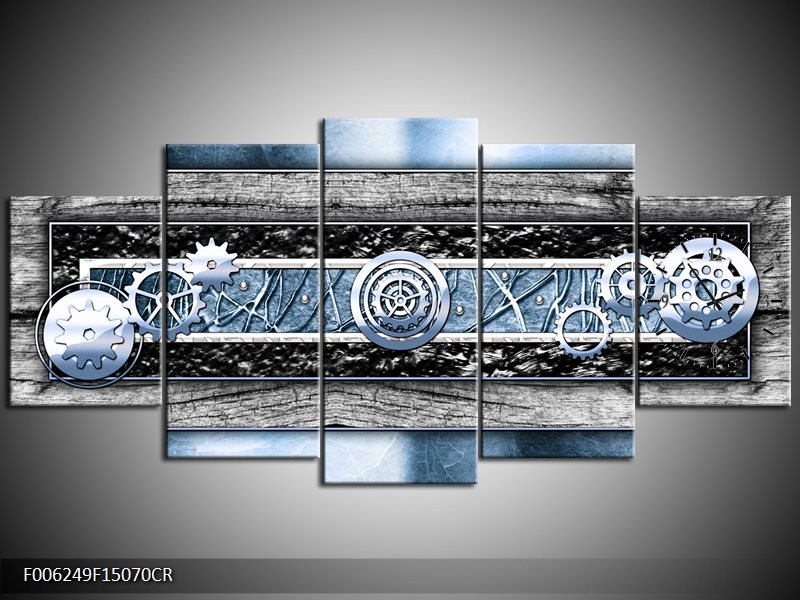 Klok schilderij Modern | Blauw, Grijs | 150x70cm 5Luik