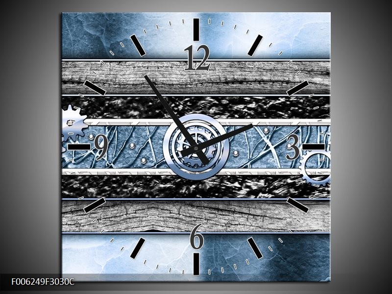 Klok schilderij Modern | Blauw, Grijs | 30x30cm 1Luik