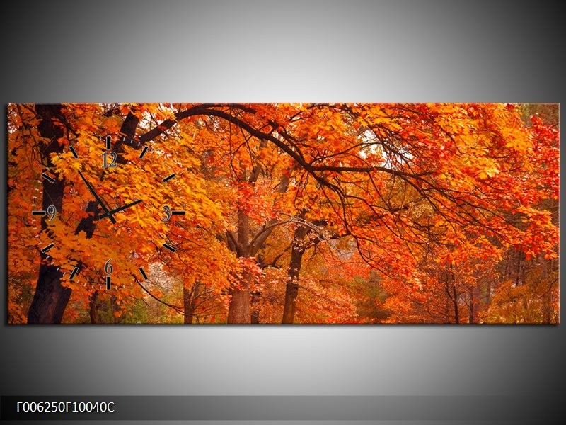 Klok schilderij Herfst | Bruin, Oranje | 100x40cm 1Luik