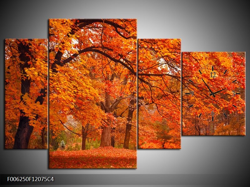 Klok schilderij Herfst | Bruin, Oranje | 120x75cm 4Luik