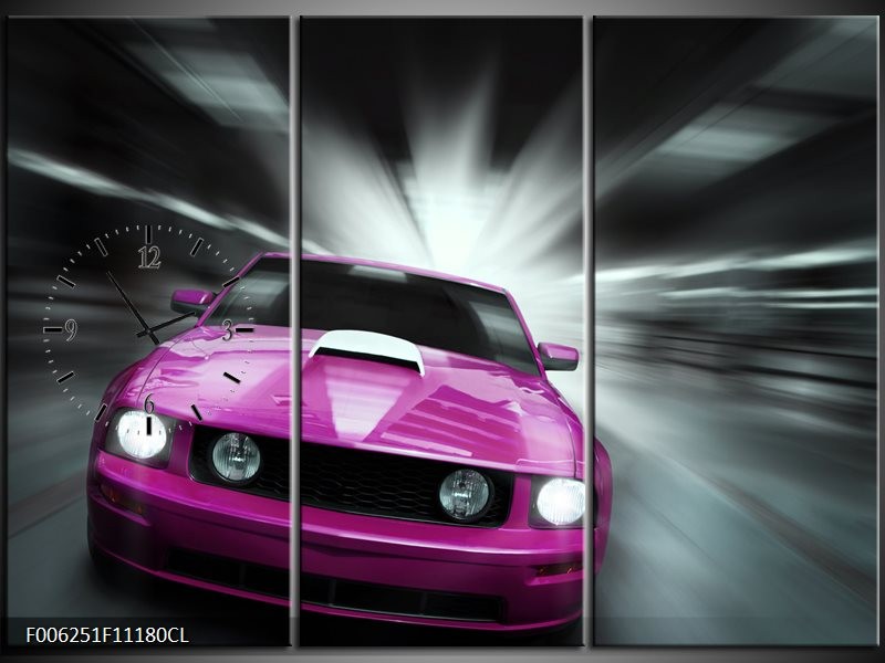 Klok schilderij Mustang | Paars, Roze, Grijs | 111x80cm 3Luik