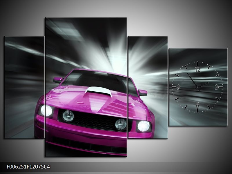 Klok schilderij Mustang | Paars, Roze, Grijs | 120x75cm 4Luik